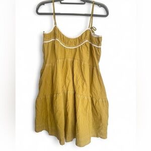 Gacaky Mustard Yellow Mini striped sleeveless Dress Boho dress babydoll dress